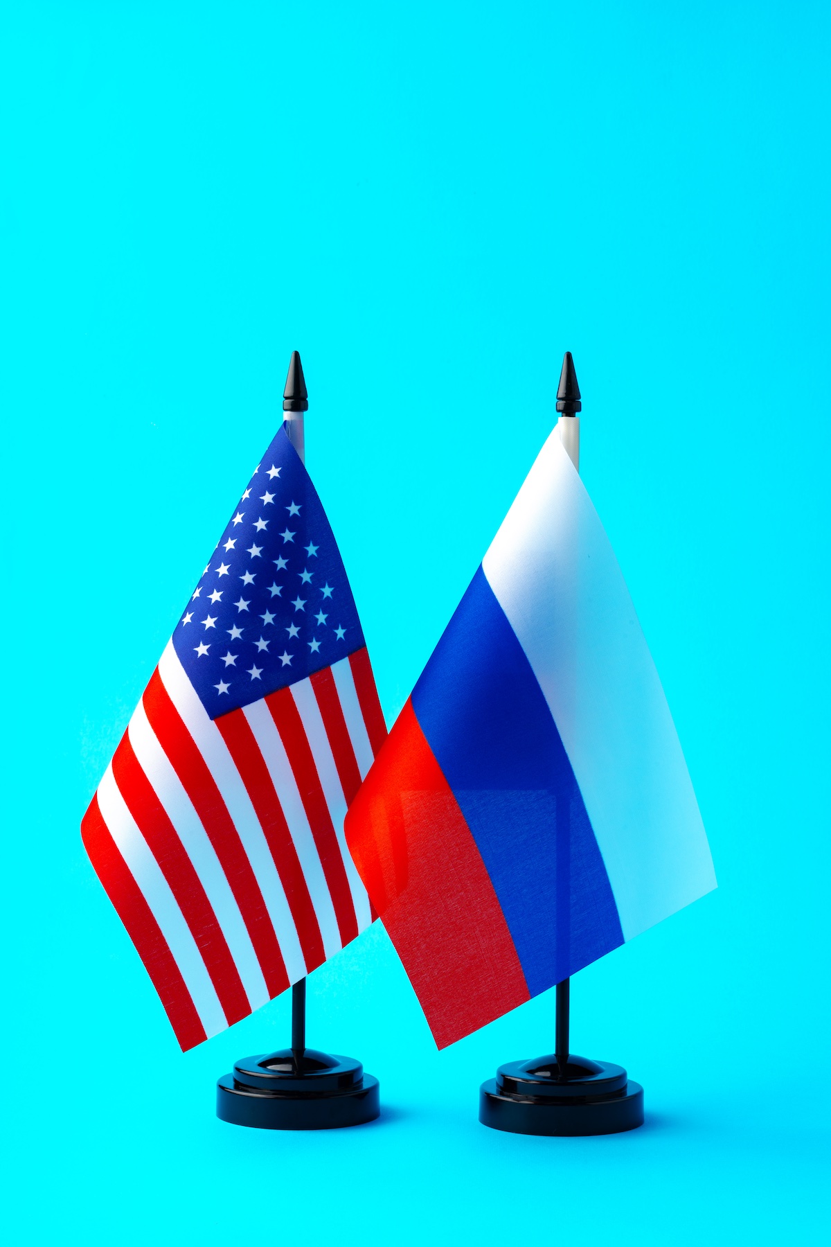 Small USA and Russia Flags Closeups
